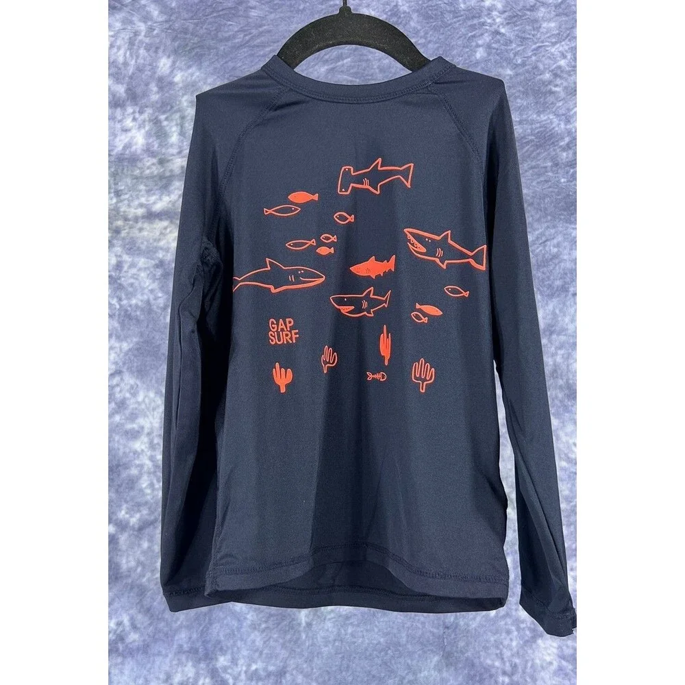 BabyGap Boys Long Sleeve Rash Guard Navy Blue Neon Sharks Swim Shirt Size 5T  5Y